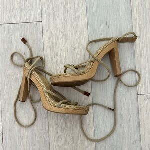 Michael Kors Vintage Wood and Rope lace up heels size 38 7.5/8